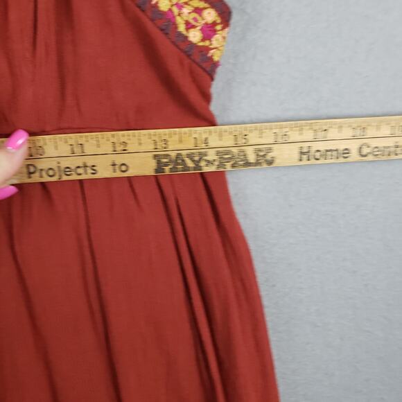 Maurices Size XS Strappy Back Mini Dress Burnt Orange Embroidered Trim Boho Fall - Picture 6 of 11